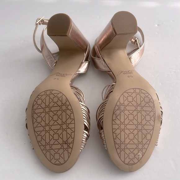 Jewel Badgley Mischka Christen Block Heel Leather Sandal Rose Gold Size 6.5 New - Picture 5 of 5